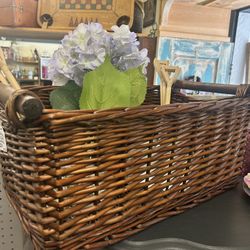 Vintage Wicker Basket w/ Wood Handles