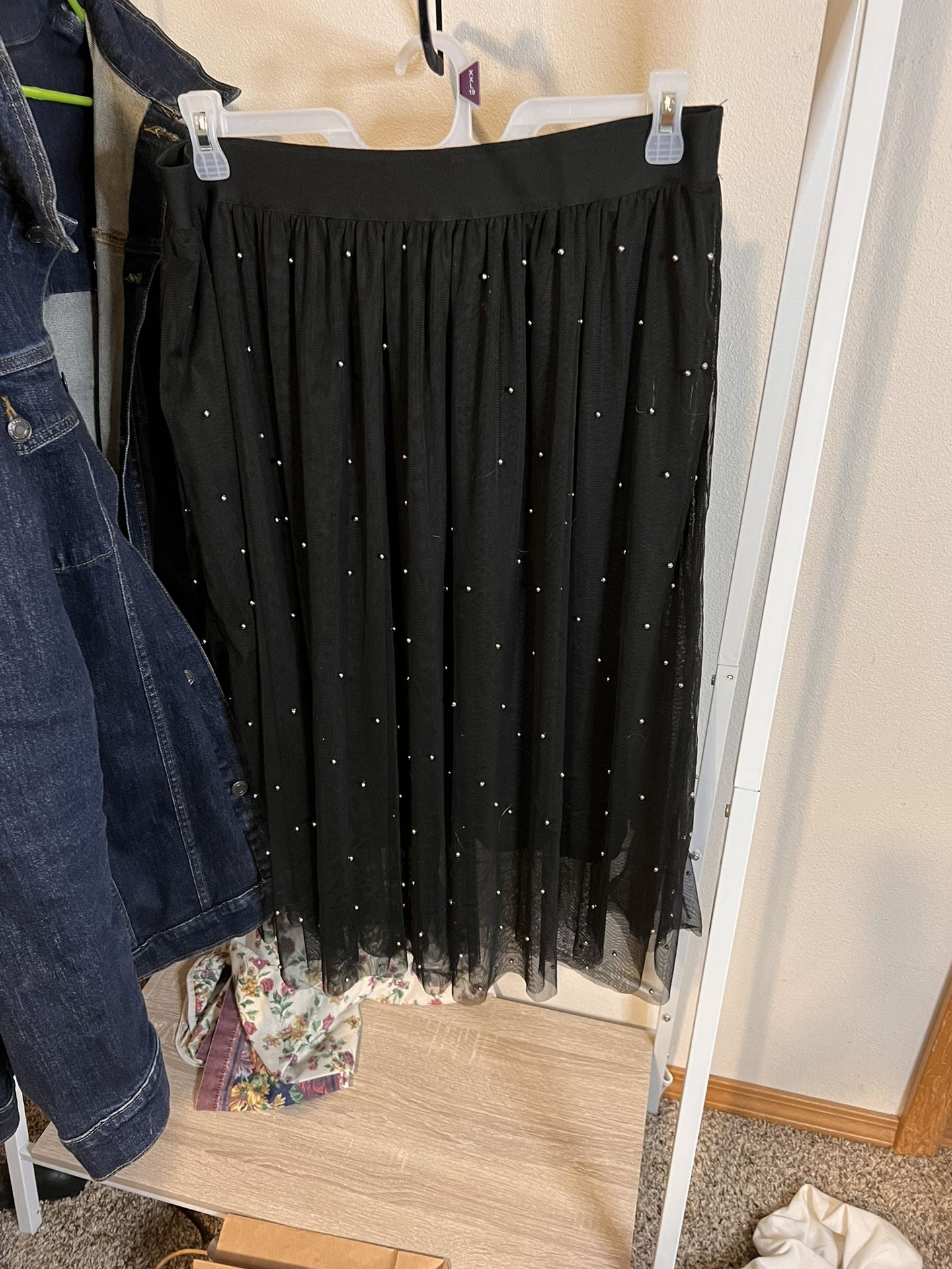 1X Black Tulle Shirt
