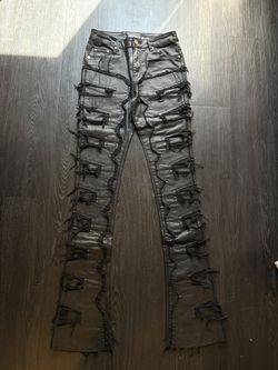 Black Leather Guapi Stacked Jeans