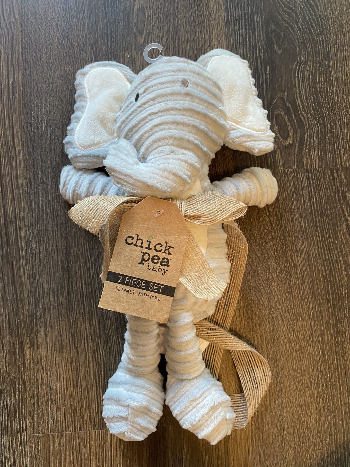 Chick Pea Gray White Elephant Ribbed Lined Stuffed Animal Plush 11" Baby Lovey