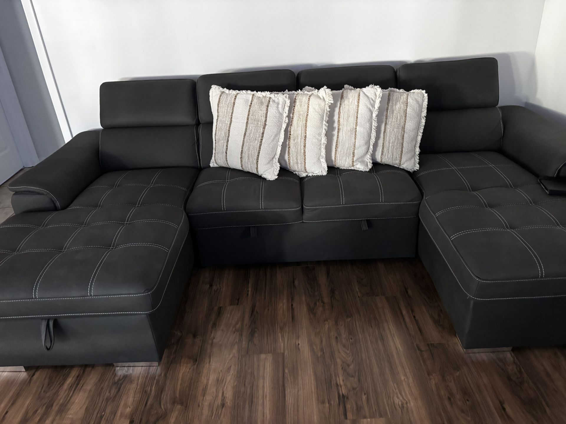 Sectional Microfiber Bed Sofá Gray