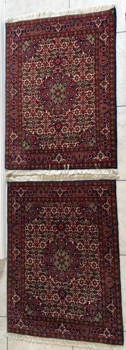 Matching Pair: Hand-Knotted Authentic Persian Bidjar Wool Rugs (26” x 37”)