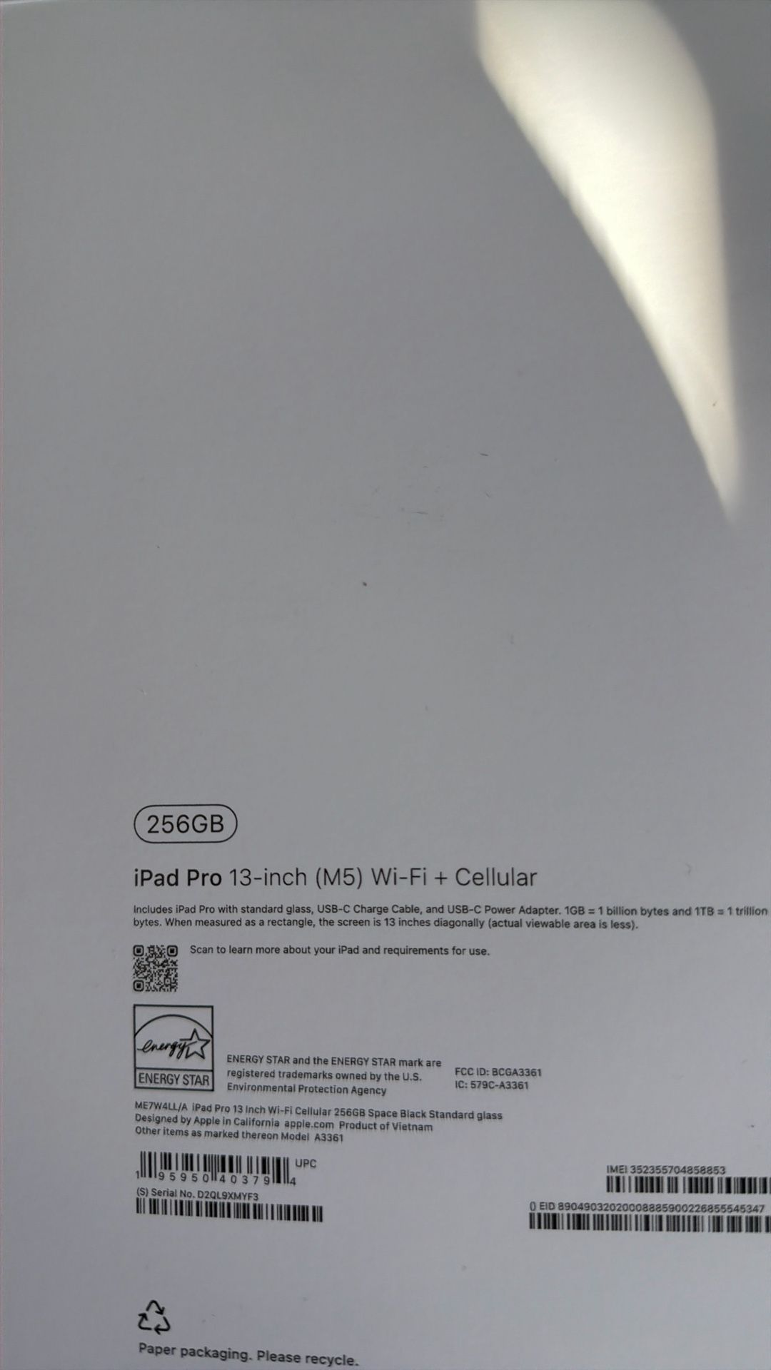 Brand New Unlocked for any carrier 13inch Ipad Pro 2025 M5 256 GB Wifi/Cellular Space Black Brand New Unopened