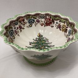 Spode 11.5"W Christmas Tree Grove Gadroon Pedestal Serving Dish Bowl w Original Box - England