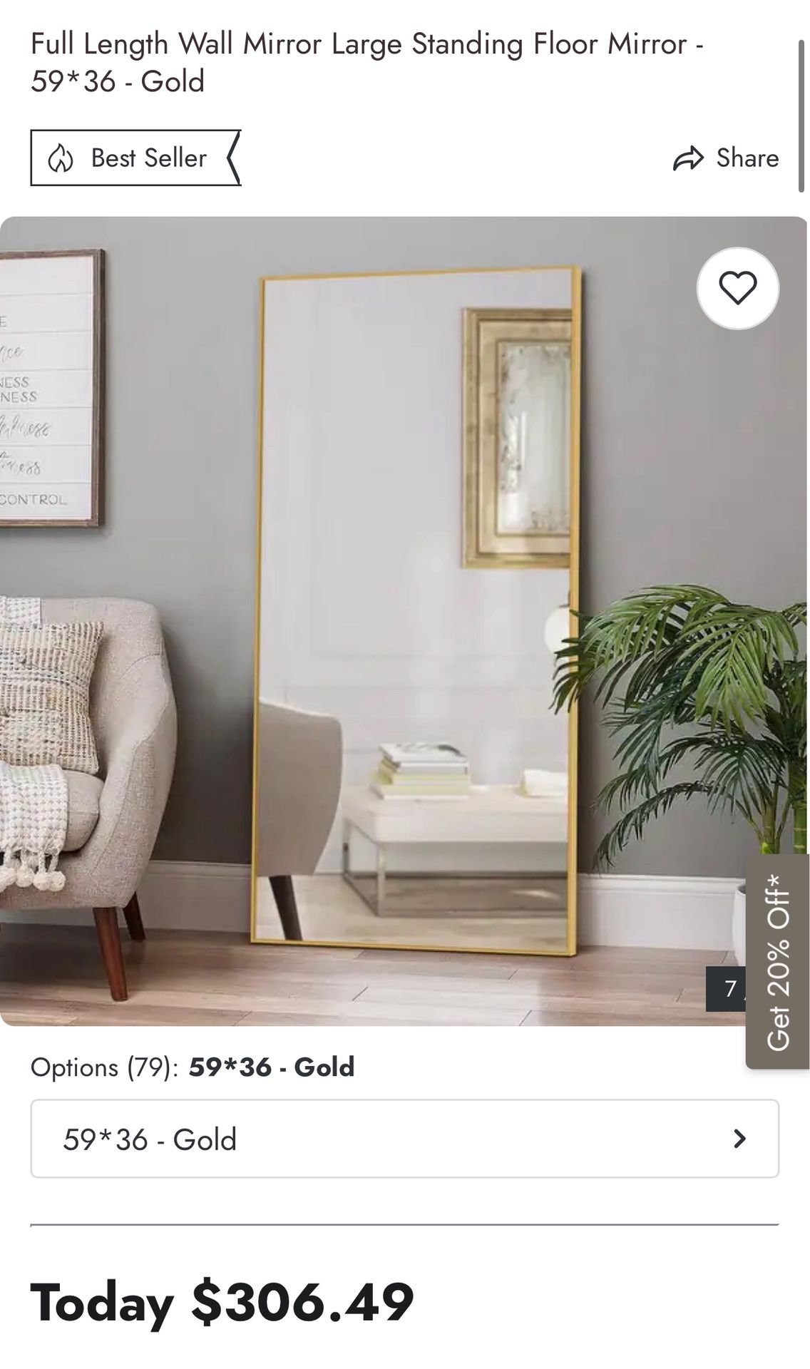 Large 59x36 Wall Floor Mirror 