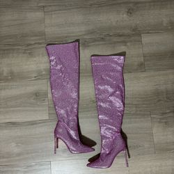steve madden thigh high pink bedazzled stiletto boots  size woman 7
