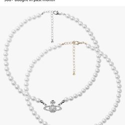 Saturn Pearl Necklaces Silver And Gold