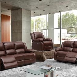 2pc Brown Or Grey Reclining Leather Sofa & Loveseat $999 