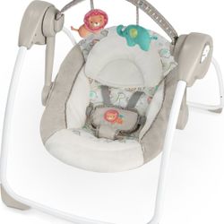 Ingenuity Soothe 'n Delight Compact Portable 6-Speed Plush Baby Swing with Music, Folds Easy, 0-9 Months 6-20 lbs (Cozy Kingdom)