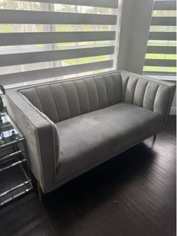 Modern Gray Velvet Loveseat Sofa – Contemporary Accent Couch