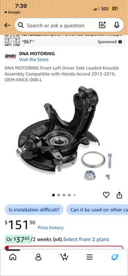 DNA MOTORING Front Left Driver Side Loaded Knuckle Assembly Compatible with Honda Accord 2013-2016, OEM-KNCK-008-L
