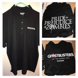 CINEMARK Movie Ghostbusters and Pride, Prejudice & Zombies Promo Polo Shirts (NWOT)