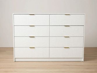 White 8-Drawer Double Dresser with Gold Handles