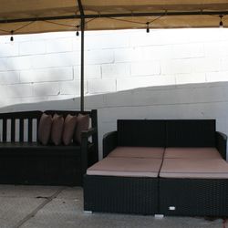 Outside Bench & Wicker Lounge Set