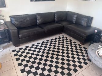 Dark Brown Real Leather Sectional Sofa with Chaise