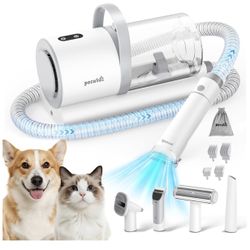 Pecute Dog Grooming Vacuum, 4-in-1 Pet Grooming Kit with Clipper, Brush, 12000Pa Dog Vacuum