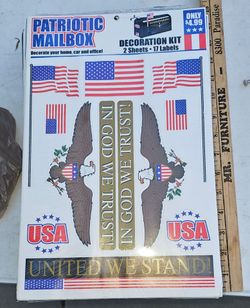 Mailbox Decoration Kit USA Patriotic 4th of July 2 Sheets, 17 Labels New Sealed!