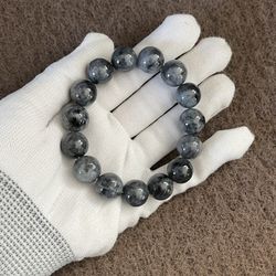 Premium Grade Inky Black Jade Jadeite Bead Bracelet, Antique Gemstone Jewelry