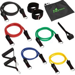New! Workout Resistance Band Set - Anti-Snap Exercise Bands with Handles, Door Anchor, Ankle Straps, Training Tubes for Fitness Home Gym, Muscle Build