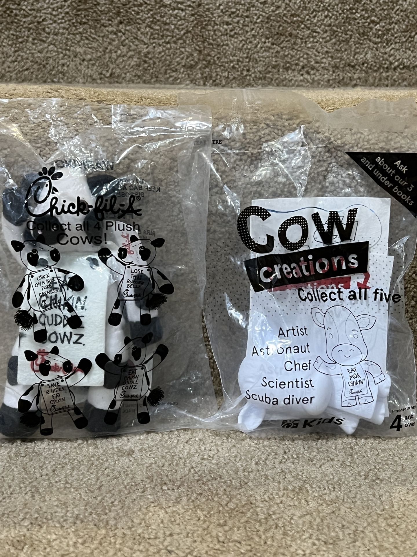 Chick-Fil-A Kids Cow Creations Figure & Eat chicken cuddle cows plush set