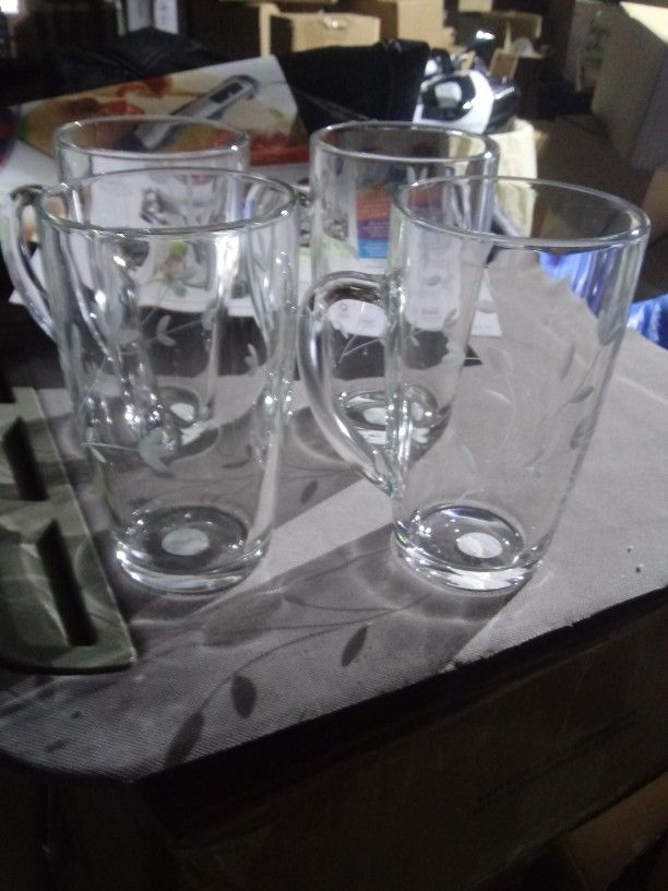 Set De 4 Tazas Grandes Para El Cafe De Cristal Princess House Nuevas En Caja Precio 50