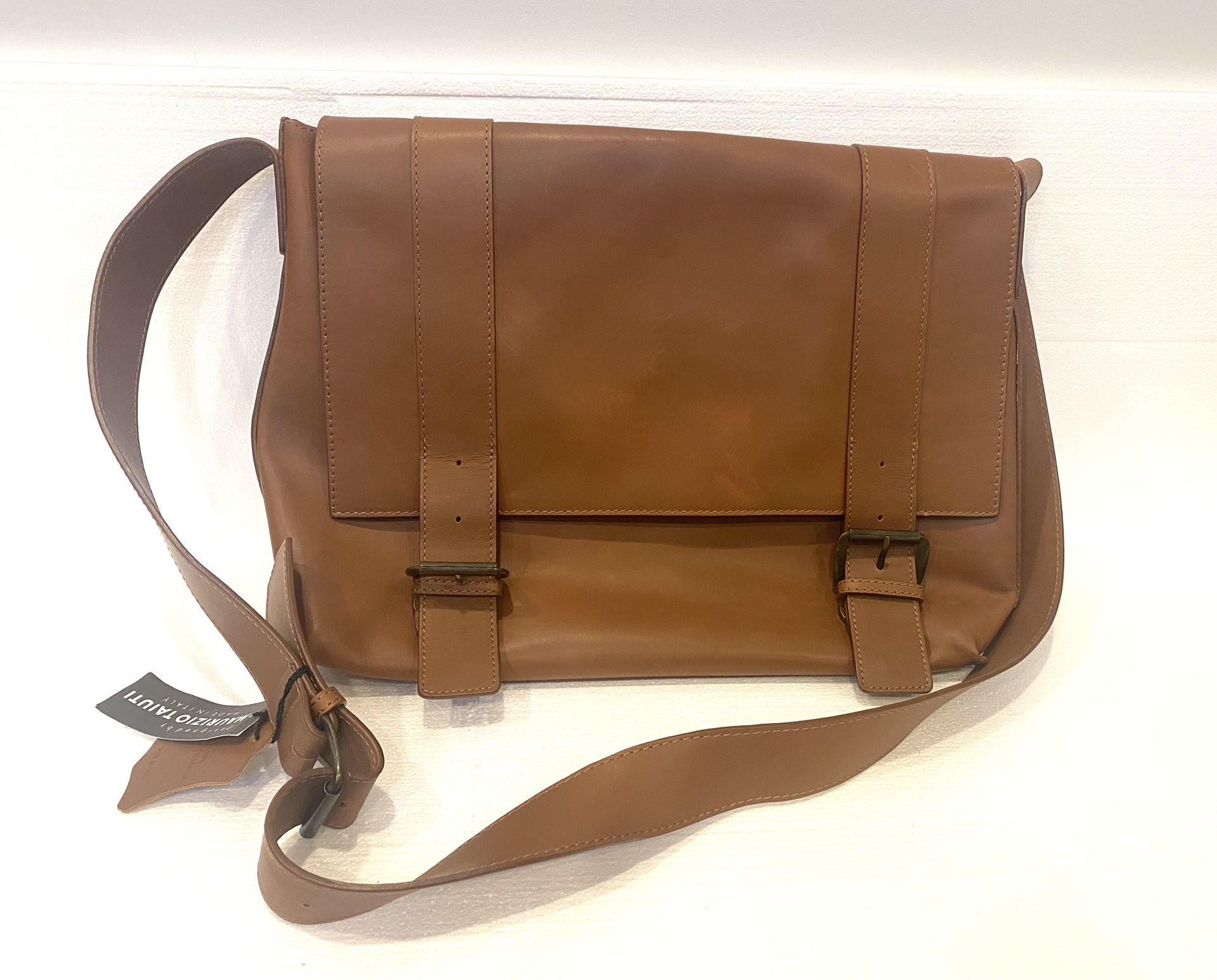 Genuine MAURIZIO TAIUTI tan brown leather cross body bag messenger 90s