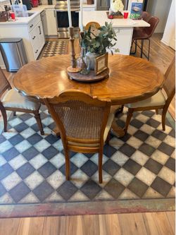 Vintage Wood Dining Table and 4 Cane Back Chairs