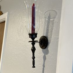 Vintage Brass Wall Sconce with Glass Hurricane candle holder