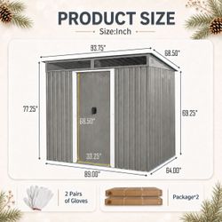 8ft x 6ft Outdoor Metal Storage with Lockable Sliding Doors and Transparent plate for Garden, Lawn (Gray) (W540P185311)