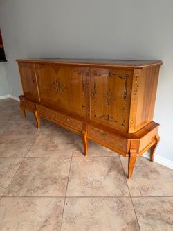 Hungarian  / French Style Inlaid Wood Sideboard Buffet Cabinet