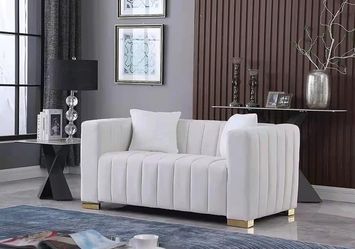 2594f $280 Velvet Loveseat Sofa for Living Room, Chesterfield Sofa Couch, Upholstered 2-Seater Couch with Gold Metal Leg&Pillows for Apartment, Offic