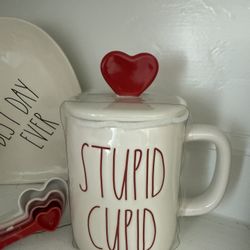 New Rae Dunn stupid Cupid mug with Heart lid
