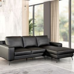 Brand New Black Leather Modern Style Sectional Sofa 