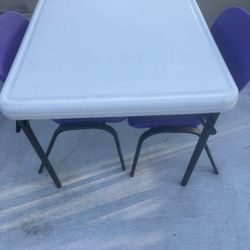 Kids Plastic Table and Two Purple Chairs
