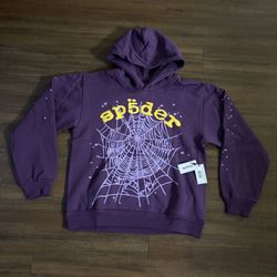 Sp5der OG Web V2 Hoodie Purple Size Small
