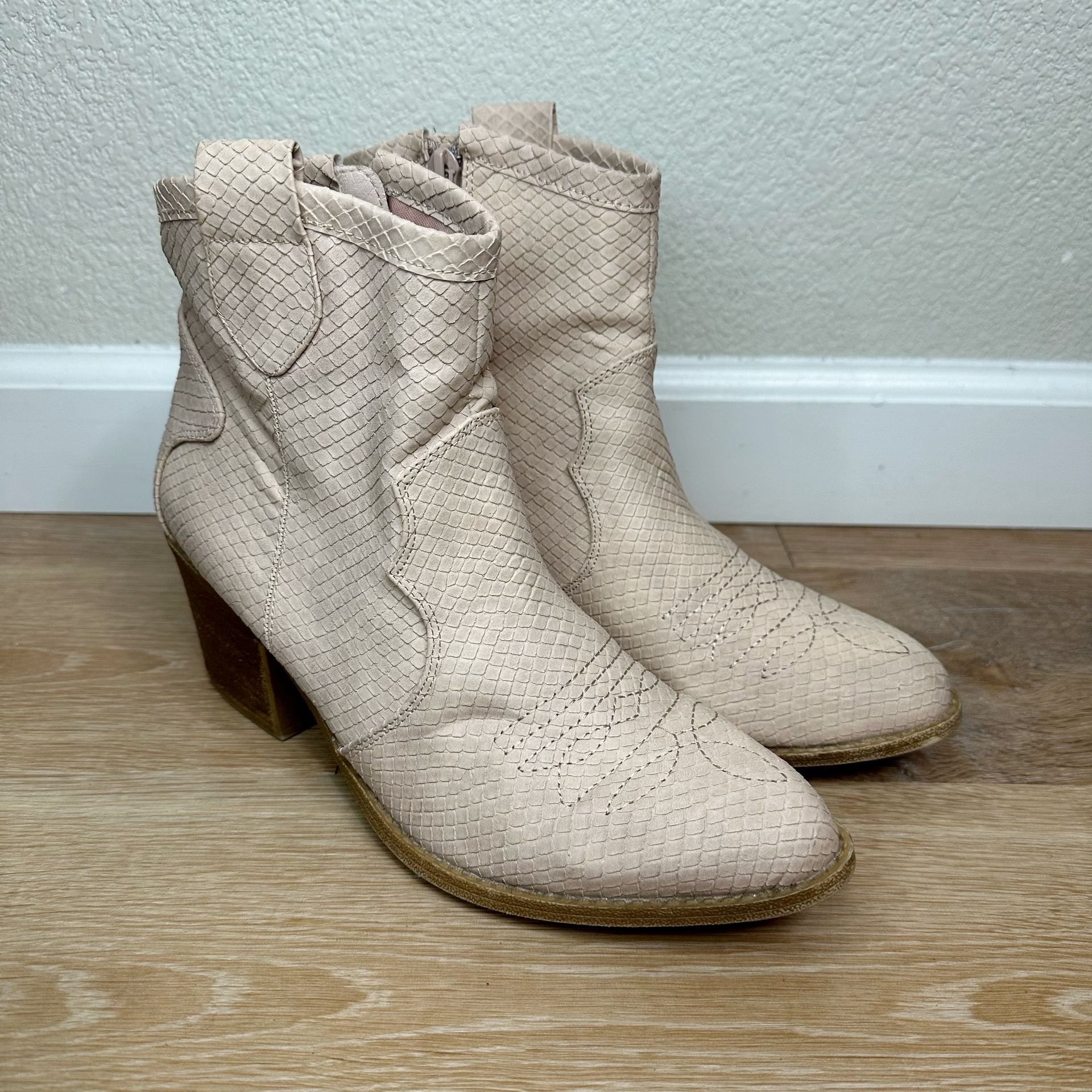 Dirty Laundry Light Pink Western Reptile Embossed Ankle Boots