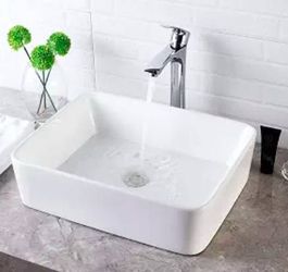 White Rectangular Ceramic Vessel Sink