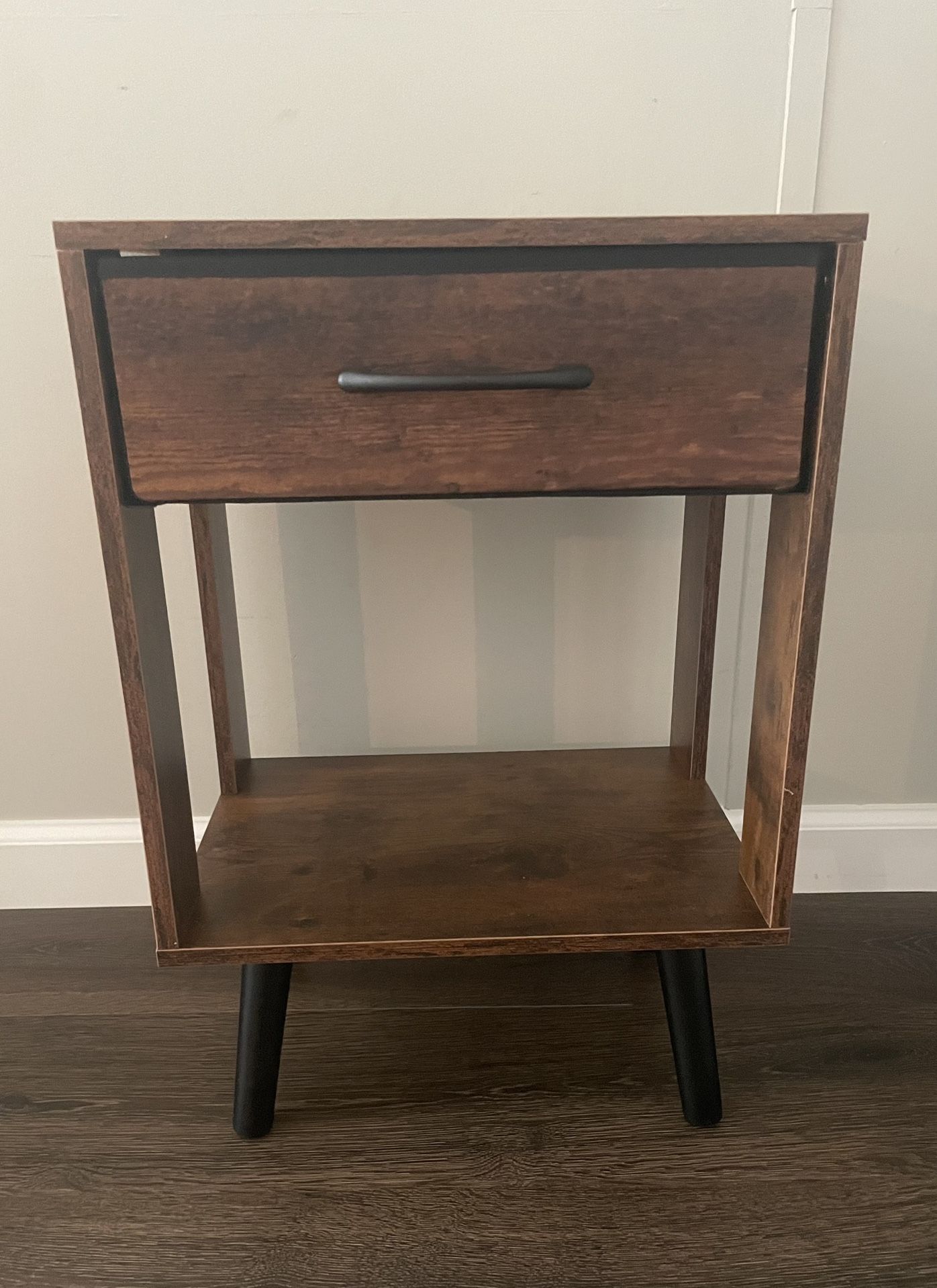 Nightstand with Fabric Drawers and Open Shelve - Rustic Bedroom Side Table