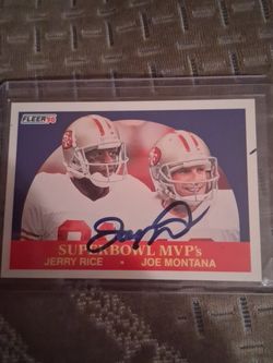 1990 fleer superbowl maps Jerry rice and Joe Montana with Joe Montana in person auto