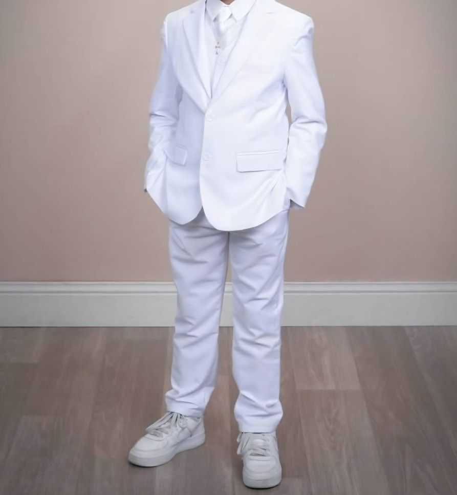 Boys White Suit Slim Fit Dress Clothes Ring Bearer, Baptism, First Communion, Size 8
