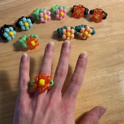 10 Handmade Electric Daisy Carnival EDC Music Festival Rave Kandi Bead Flower Rings