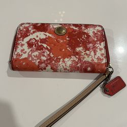 Coach Pink White Peyton Floral Small Wristlet Pocket  Zip 
