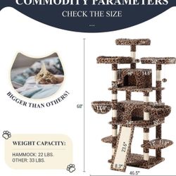 🥨SHA CERLIN 68 Inches Multi-Level Large Cat Tree for Large Kitties/Big Cat Tower with Condo/Cozy Plush ‌Pussycat Perches/Sisal Scratching Posts and H