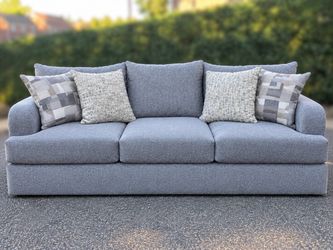 Gray Fabric 3-Seat Sofa with Accent Pillows