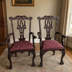 Pair of Hand-Carved Solid Wood Armchairs