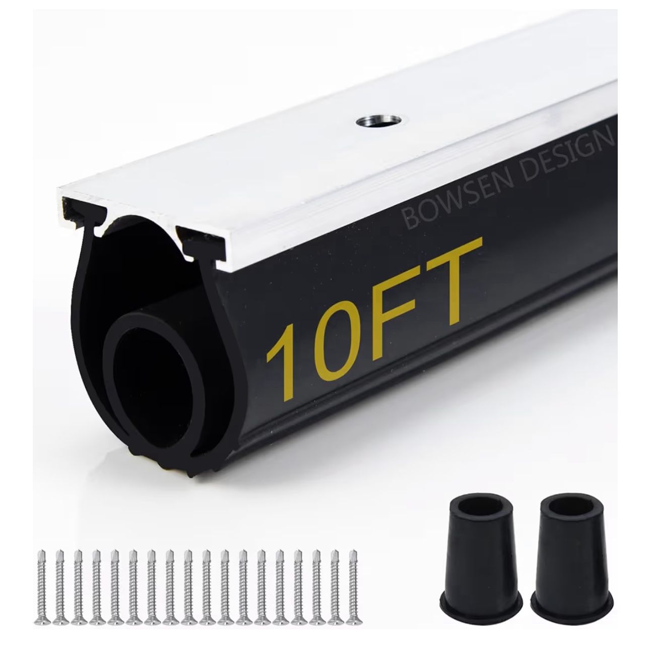 BOWSEN Heavy-Duty U+O Ring Universal Garage Door Bottom Seals Weatherstrip Weather Stripping Rubber with Aluminum Track Retainer Kit, Black (10 FT, 1-