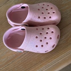 Pink glitter crocs size 8