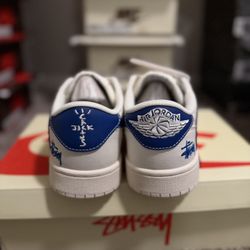 Size 8.5 Stylish Blue And White Supremeeee And Nikeee Travis Scottt Collabsss :3