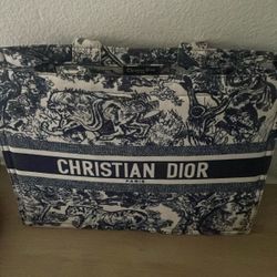Christian Dior Large Dioriviera Toile De Jouy Book Tote In Blue 