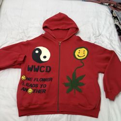 Cactus Plant Flea Market Earth First Red Zip Hooded Sweatshirt Large